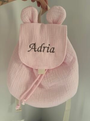 Sac à dos ADRIA ourson personnalisé en gaze de coton pour bébé